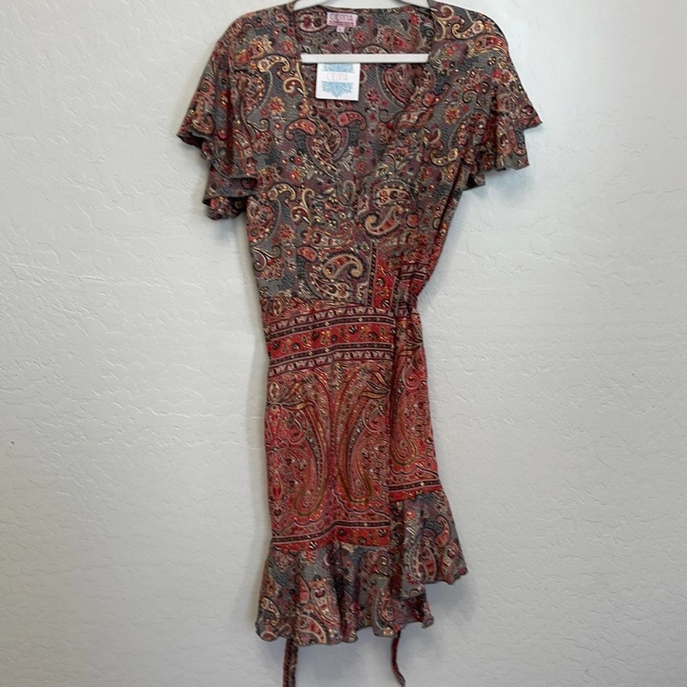 NWT Cienna Vilma Short Wrap Dress - Melon Size Large - Picture 5 of 9